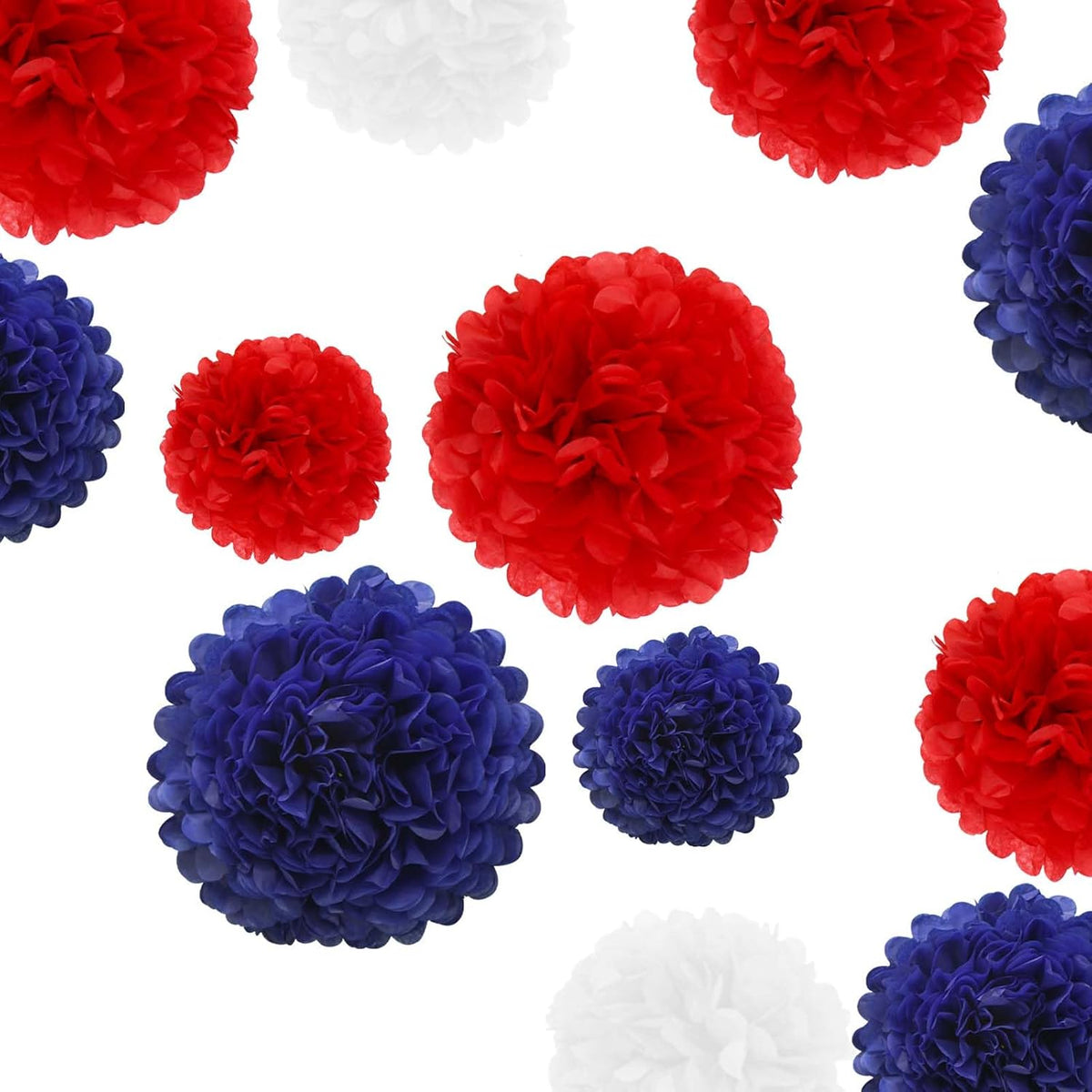 4th of July Decorations Red White and Blue Tissue Paper Pom Poms Hanging Paper Flower Balls 12pcs - Red White & Blue
