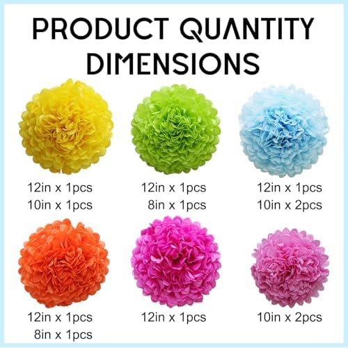 Easter Decorations Fiesta Colorful Tissue Paper Pom Poms Hanging Paper Flower Balls 12pcs - Fiesta Colorful