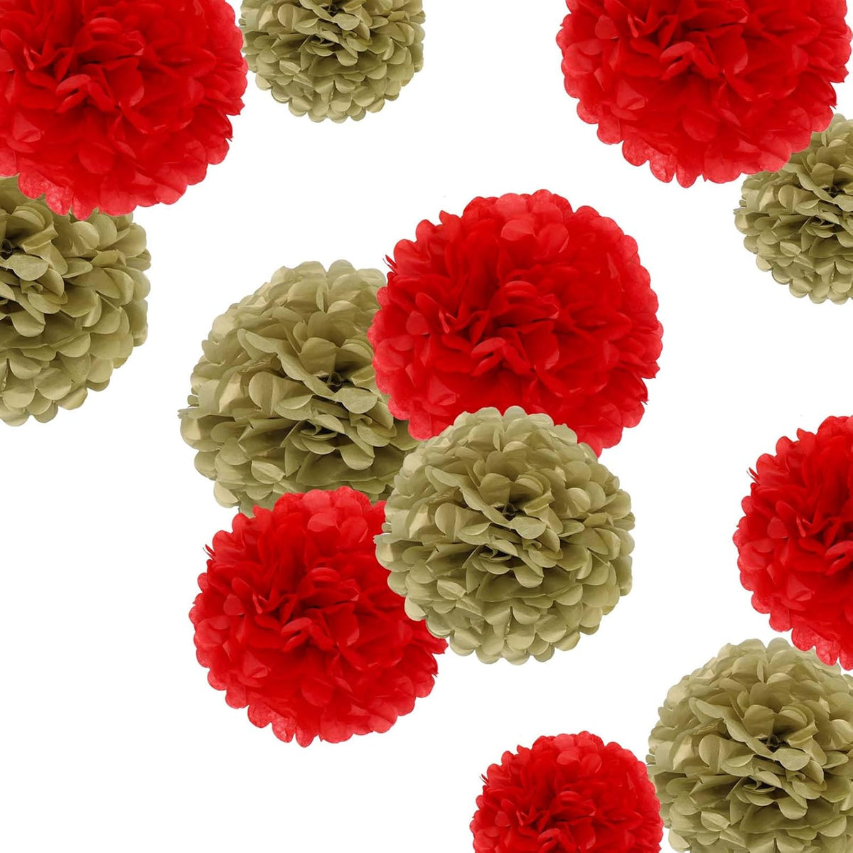 New Year Decorations Red and Gold Tissue Paper Pom Poms Hanging Paper Flower Balls 12pcs - Red & Gold