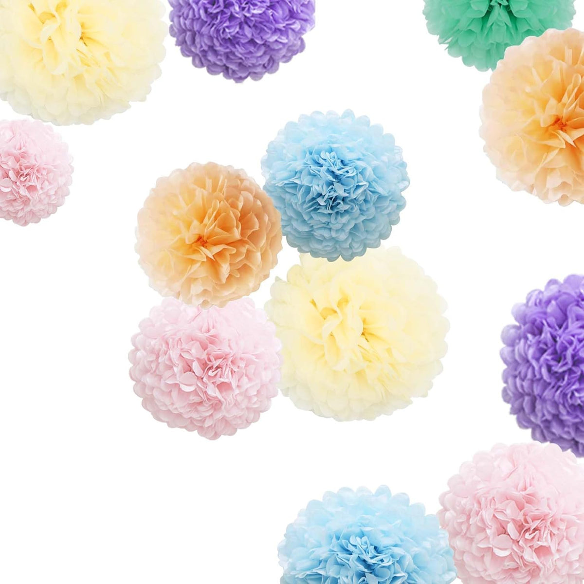 Easter Decorations Pastel Rainbow Tissue Paper Pom Poms Hanging Paper Flower Balls 12pcs - Pastel Rainbow