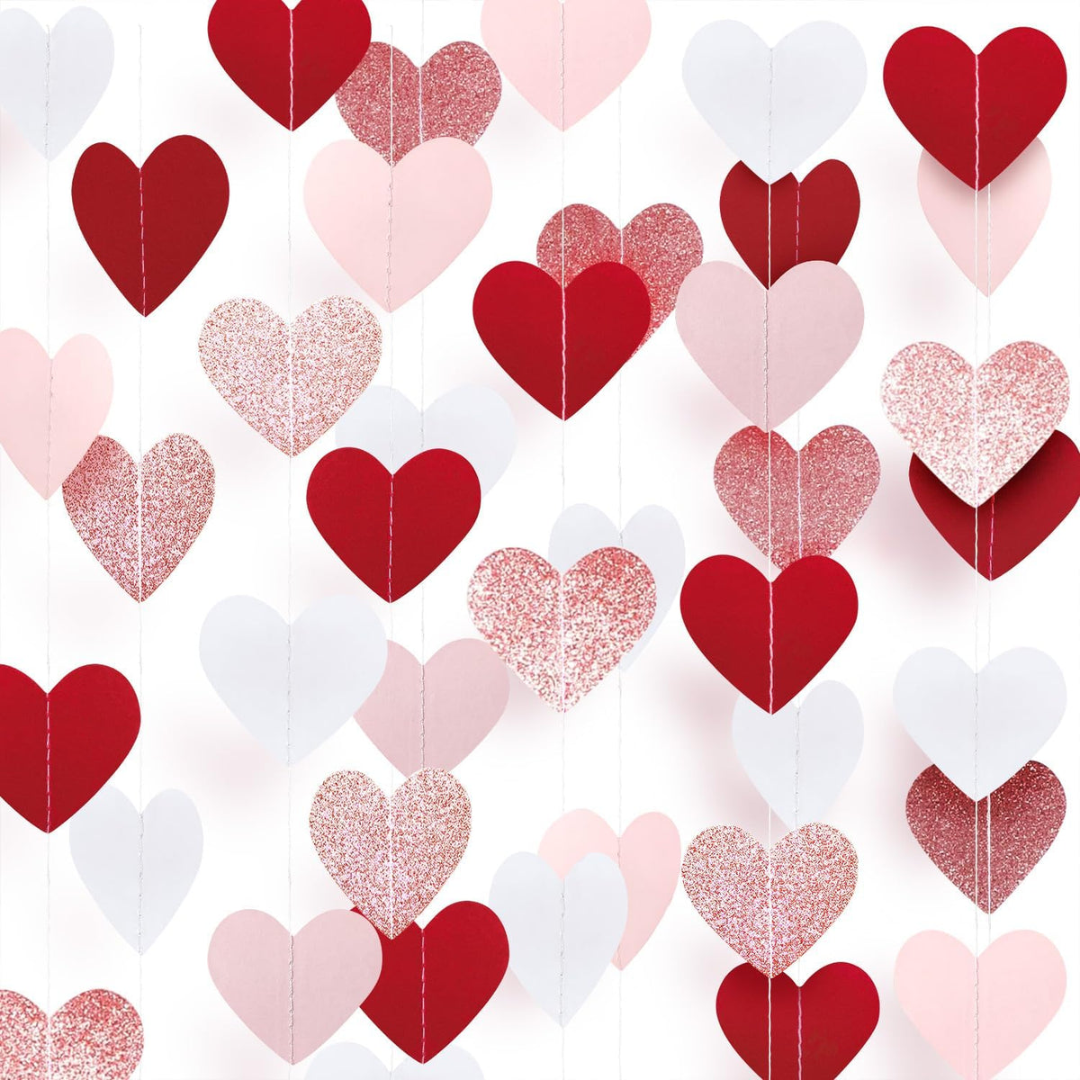 Mother's Day Heart Garland Decorations, 52ft Dark Red Pink Rose Gold Double-Sided Paper Heart Streamers for Wedding Engagement Party Decorations - Dark red + pink+ rose gold