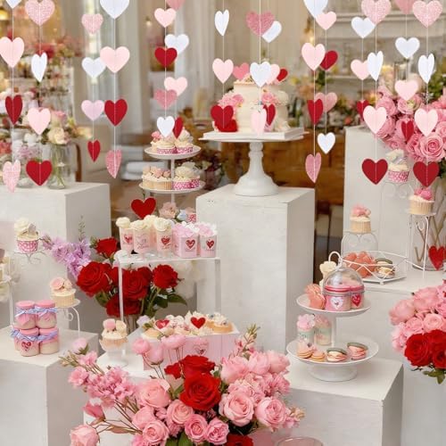 Mother's Day Heart Garland Decorations, 52ft Dark Red Pink Rose Gold Double-Sided Paper Heart Streamers for Wedding Engagement Party Decorations - Dark red + pink+ rose gold