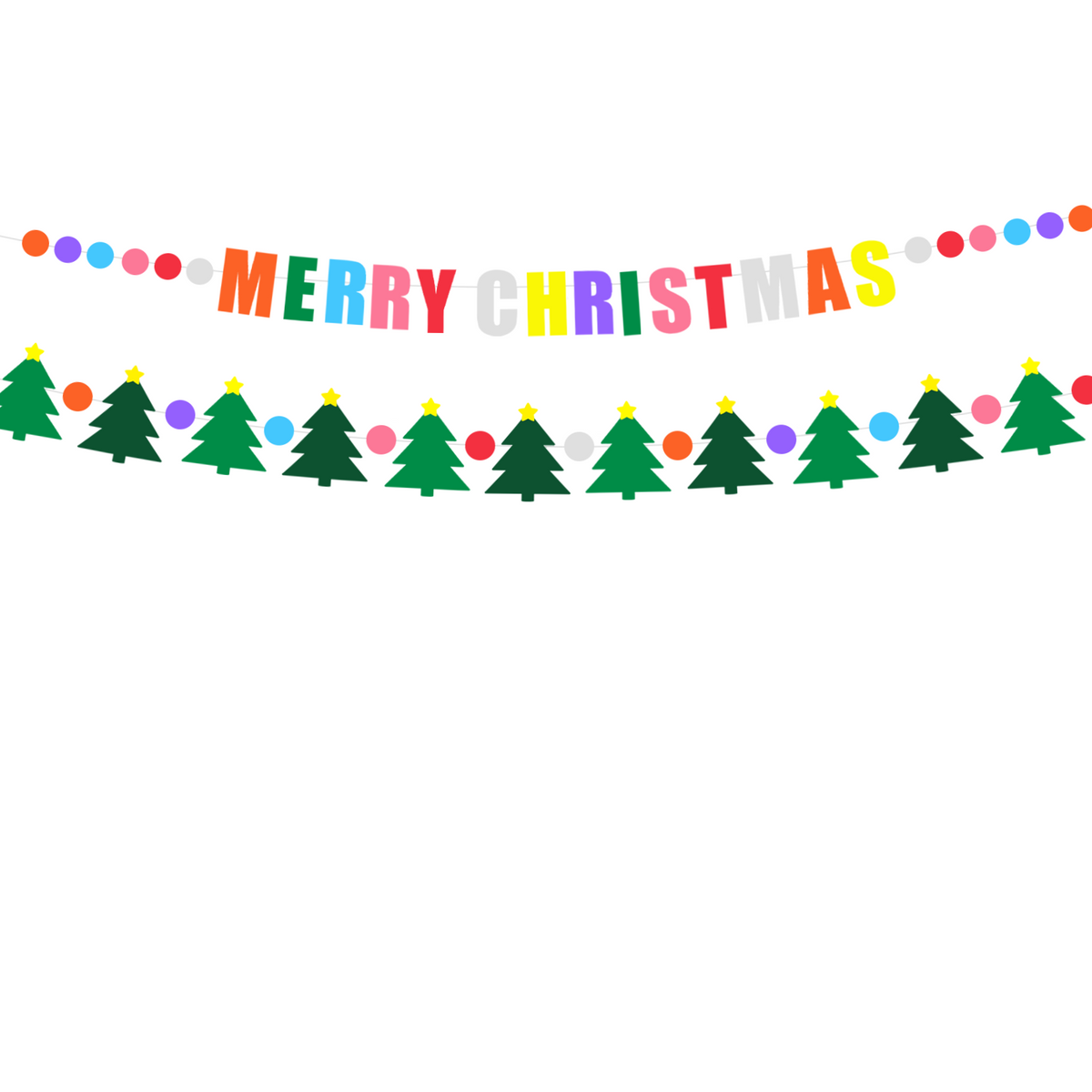 Christmas Paper Banner Garland Merry Christmas Gingerbread Sock Light Bulb Holly Decor - Christmas Tree