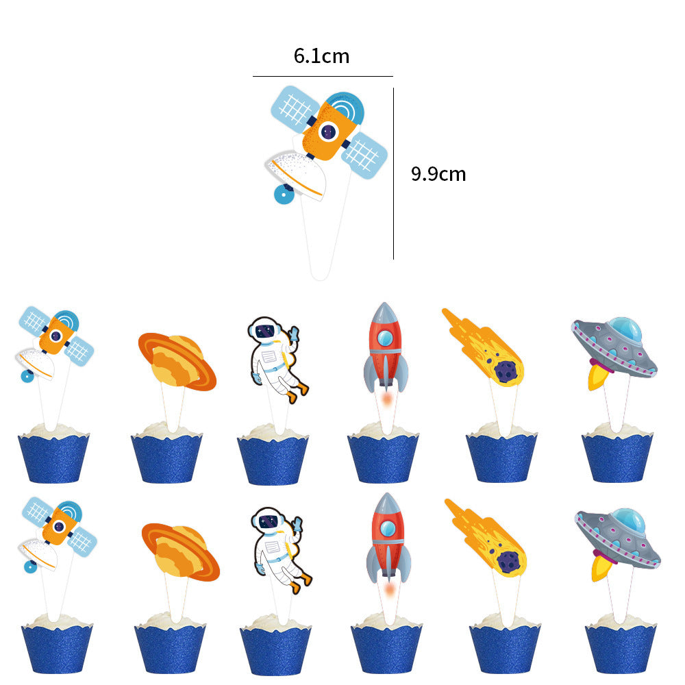 Space Birthday Party Decorations, Outer Space Happy Birthday Banner with Astronaut Cake Toppers and Rocket Cutouts, Moon and Astronaut Topper for a Kids Space Theme Birthday, Galaxy Party Supplies