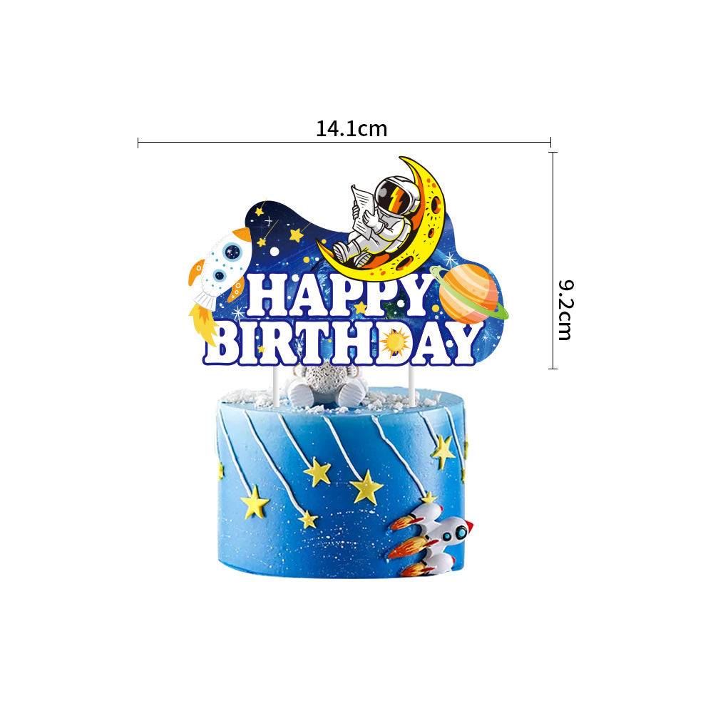 Space Birthday Party Decorations, Outer Space Happy Birthday Banner with Astronaut Cake Toppers and Rocket Cutouts, Moon and Astronaut Topper for a Kids Space Theme Birthday, Galaxy Party Supplies