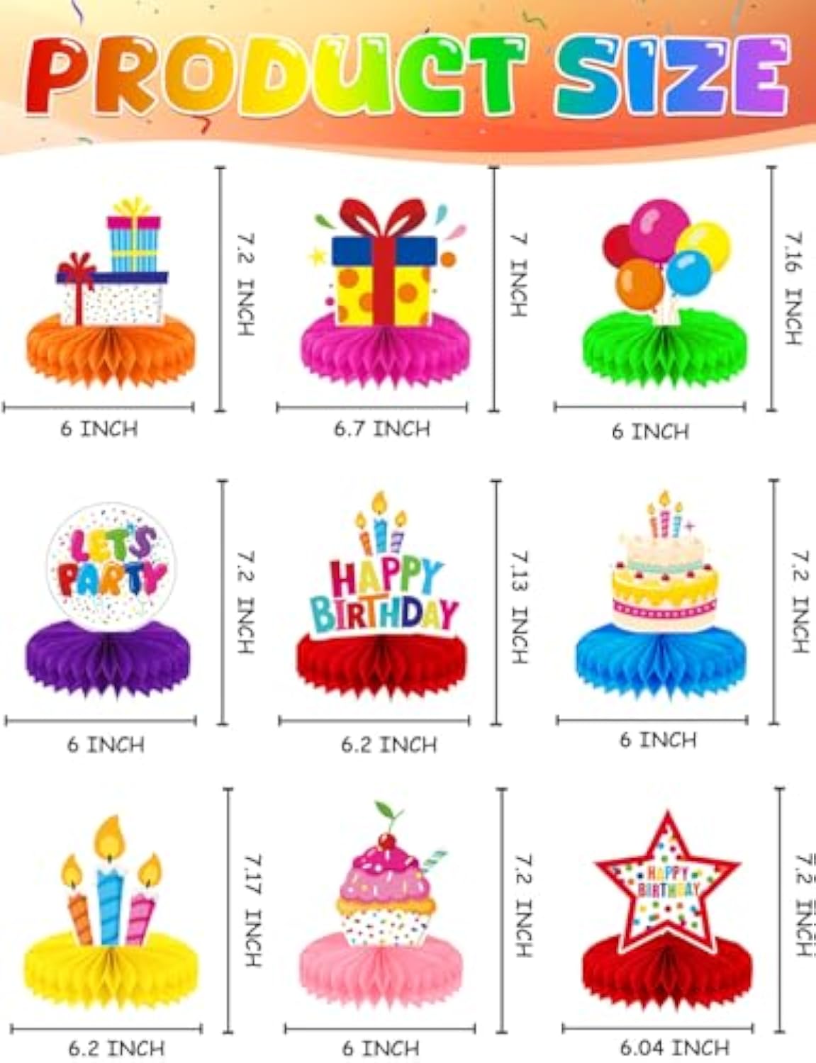 Birthday Table Decorations, 9 Pcs Colorful Birthday Honeycomb Centerpieces for Tables, Happy Birthday Party Table Toppers for Kids, Boys and Girls
