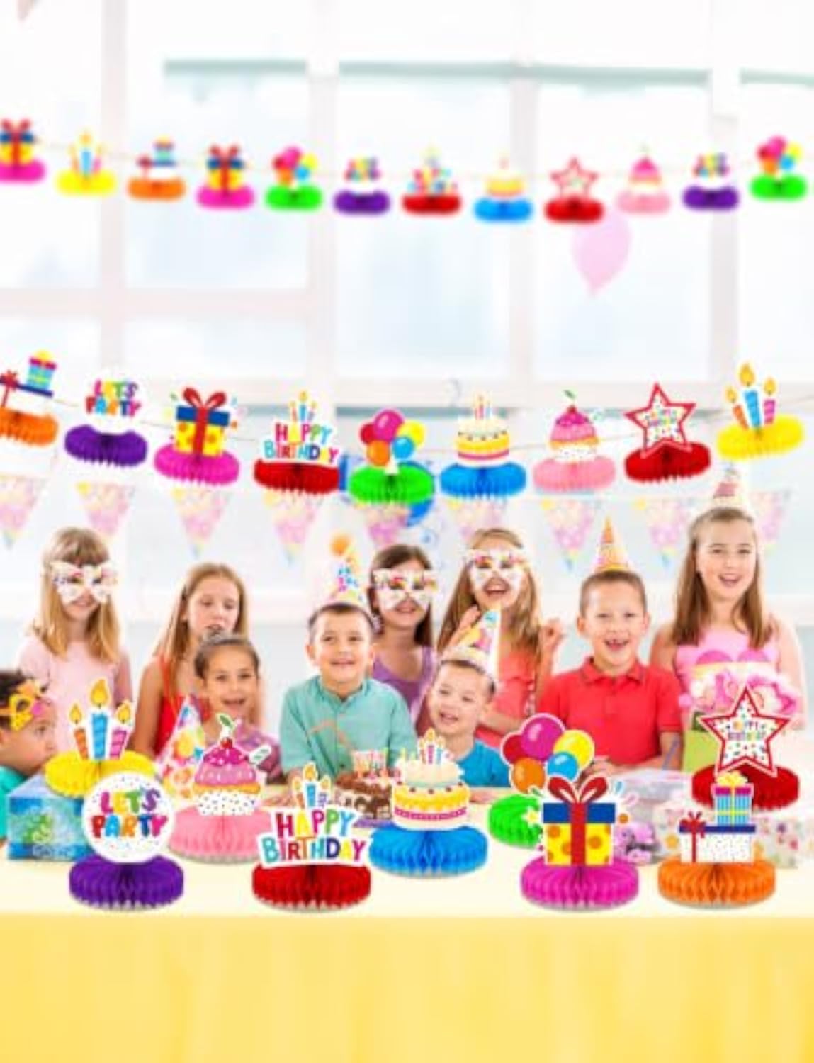 Birthday Table Decorations, 9 Pcs Colorful Birthday Honeycomb Centerpieces for Tables, Happy Birthday Party Table Toppers for Kids, Boys and Girls