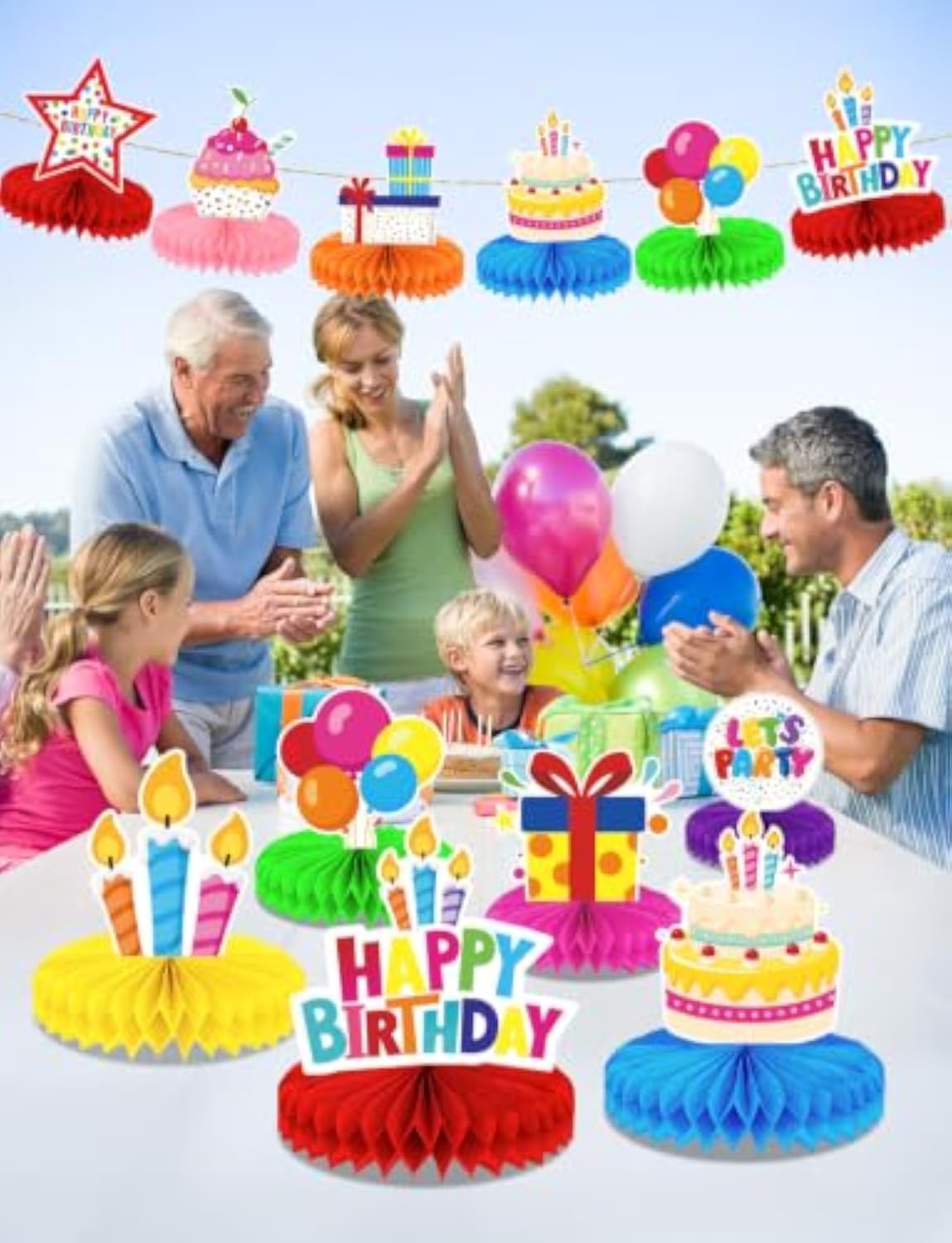 Birthday Table Decorations, 9 Pcs Colorful Birthday Honeycomb Centerpieces for Tables, Happy Birthday Party Table Toppers for Kids, Boys and Girls - Birthday
