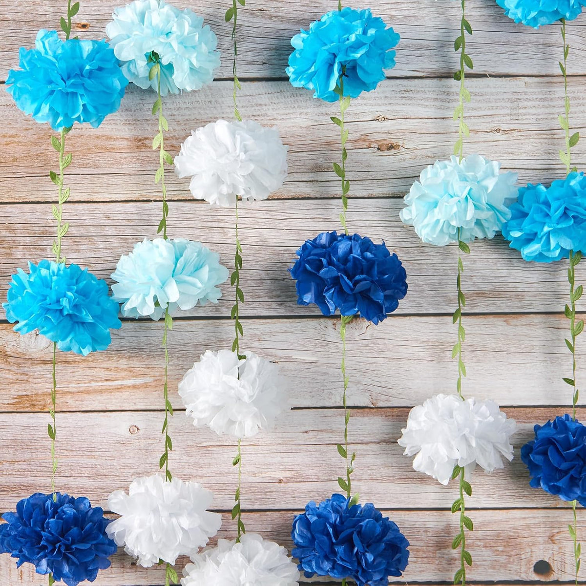 Gradient Blue Tissue Paper Pom Pom Garlands, Paper Flowers for Birthday Decorations, Baby Shower, Wedding Engagement, Bridal Shower, Spring Summer Party Decorations, 2 Pcs - Blue