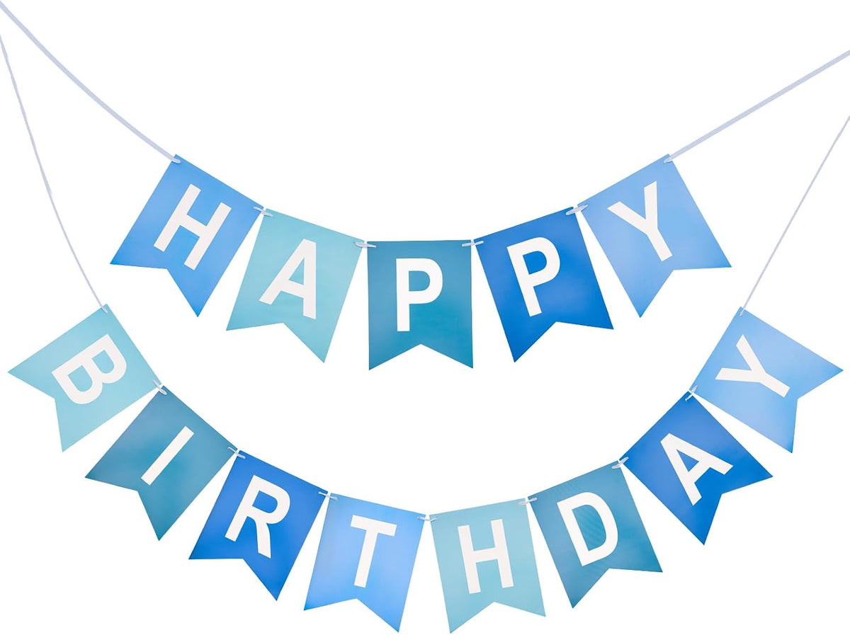 Blue Happy Birthday Banner NO DIY Birthday Sign, Cardstock Letter Banner Bunting for Birthday Party Decorations, 13 Pcs - Blue