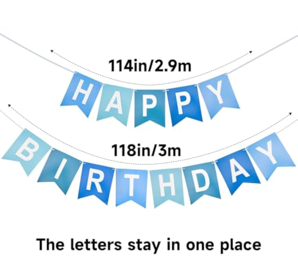 Blue Happy Birthday Banner NO DIY Birthday Sign, Cardstock Letter Banner Bunting for Birthday Party Decorations, 13 Pcs - Blue