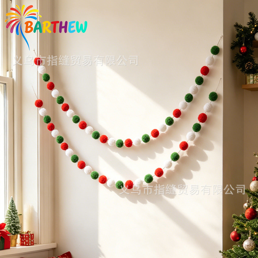 Pom Pom Garland, Felt Ball Decorations, 60 Pcs Felt Balls with 2 x 3m Fishing Line and Needle, DIY Pom Pom Banner for Christmas Halloween Fall Thanksgiving Birthday Baby Shower Wedding Party Decorations - Christmas