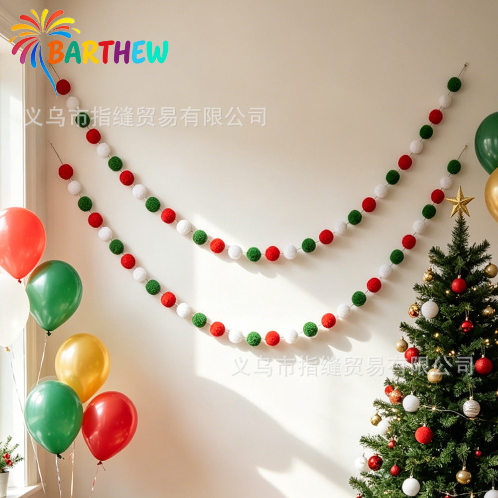 Pom Pom Garland, Felt Ball Decorations, 60 Pcs Felt Balls with 2 x 3m Fishing Line and Needle, DIY Pom Pom Banner for Christmas Halloween Fall Thanksgiving Birthday Baby Shower Wedding Party Decorations - Christmas