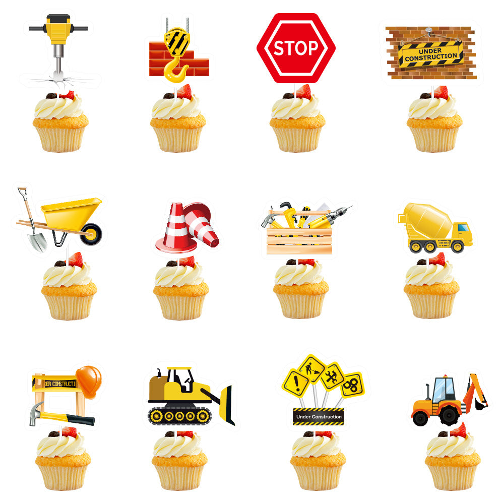 Construction Birthday Party Decorations, Dump Truck Happy Birthday Banner with 12 Cupcake Toppers, a Large Cake Topper, 9 Honeycomb Centerpieces and 6 Hanging Swirls, Construction Theme Party Supplies for Boys