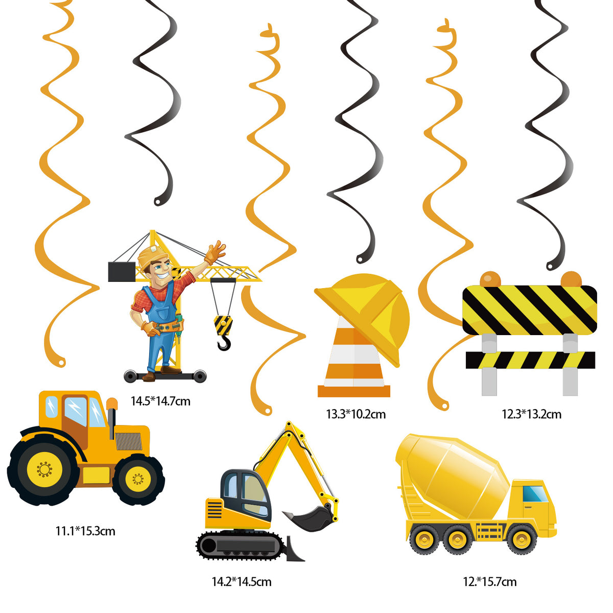 Construction Birthday Party Decorations, Dump Truck Happy Birthday Banner with 12 Cupcake Toppers, a Large Cake Topper, 9 Honeycomb Centerpieces and 6 Hanging Swirls, Construction Theme Party Supplies for Boys