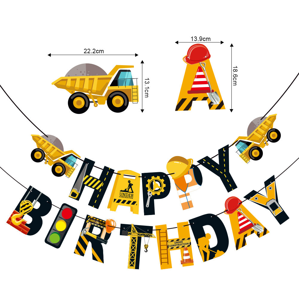 Construction Birthday Party Decorations, Dump Truck Happy Birthday Banner with 12 Cupcake Toppers, a Large Cake Topper, 9 Honeycomb Centerpieces and 6 Hanging Swirls, Construction Theme Party Supplies for Boys
