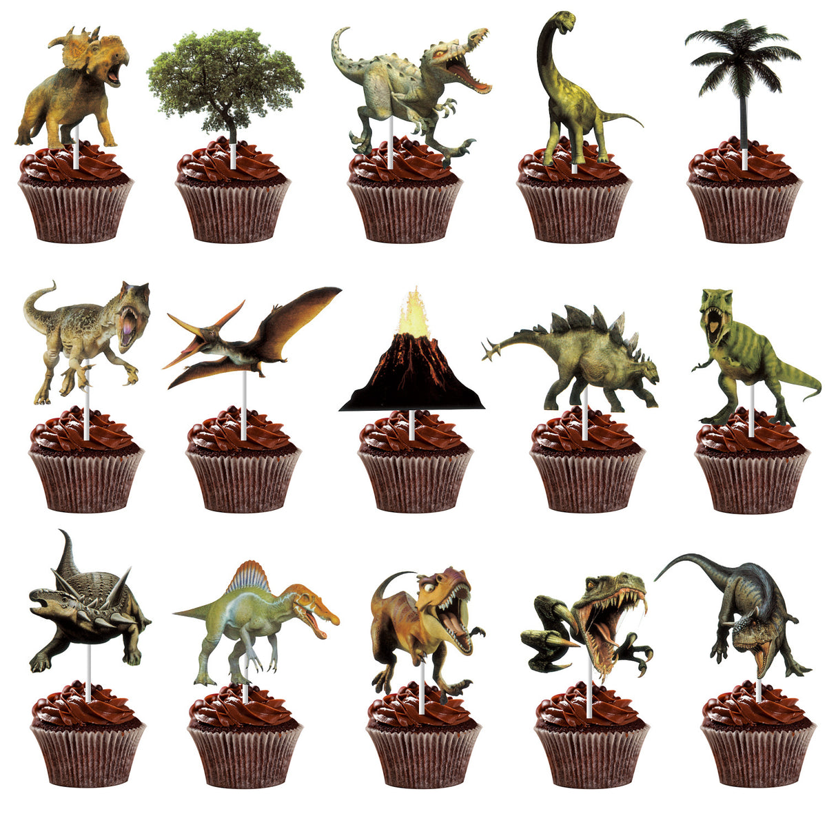 Dinosaur Birthday Party Decorations, Dino Happy Birthday Banner with Hanging Swirls and 15 Cupcake Toppers plus a Large Dino Cake Topper, Kids Dinosaur Theme Party Supplies
