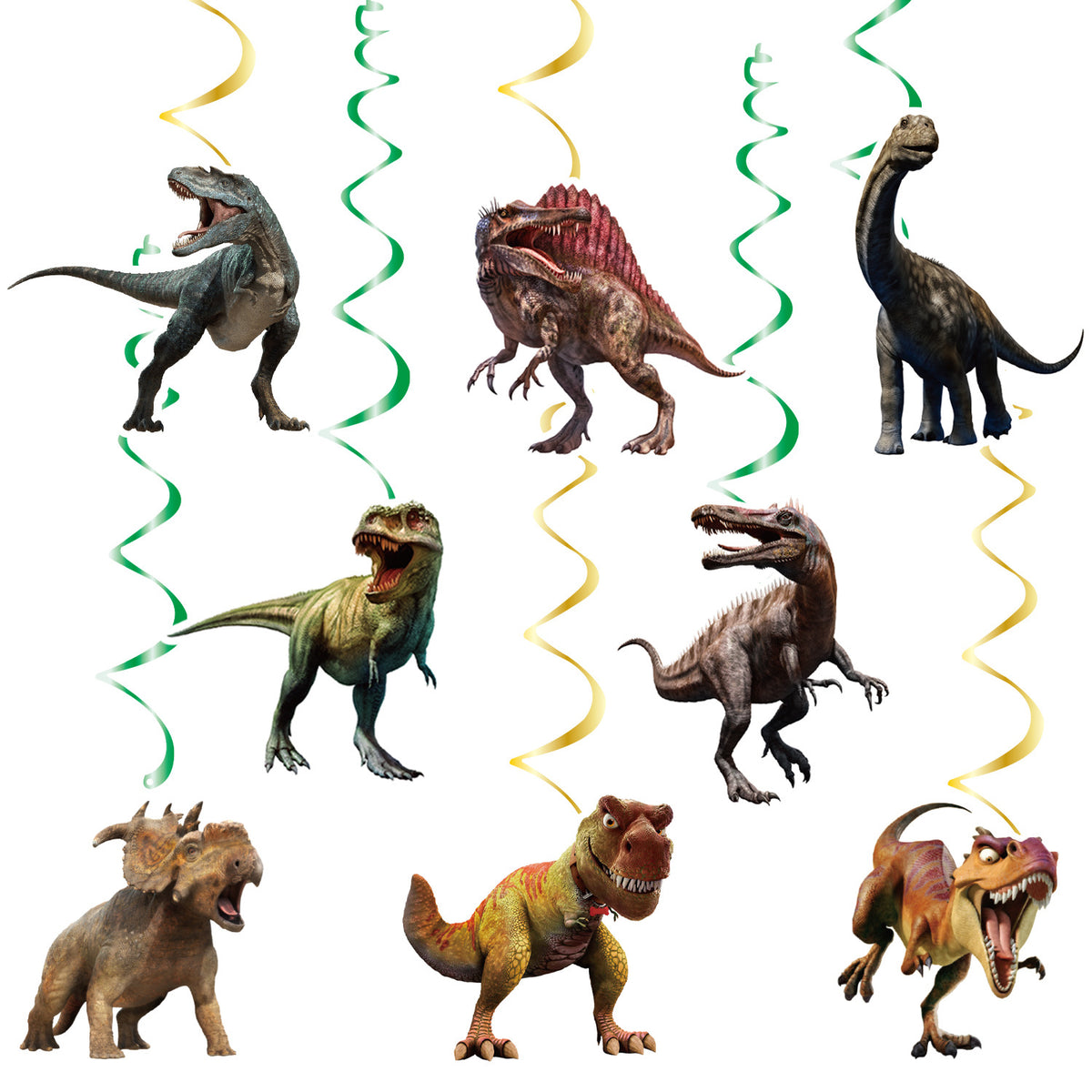 Dinosaur Birthday Party Decorations, Dino Happy Birthday Banner with Hanging Swirls and 15 Cupcake Toppers plus a Large Dino Cake Topper, Kids Dinosaur Theme Party Supplies