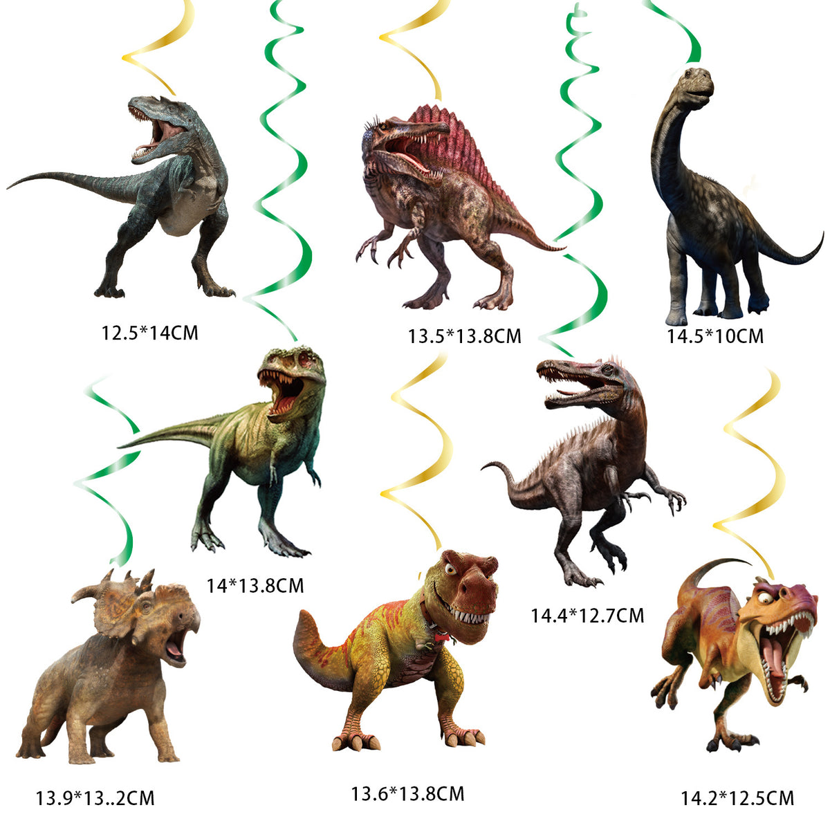 Dinosaur Birthday Party Decorations, Dino Happy Birthday Banner with Hanging Swirls and 15 Cupcake Toppers plus a Large Dino Cake Topper, Kids Dinosaur Theme Party Supplies