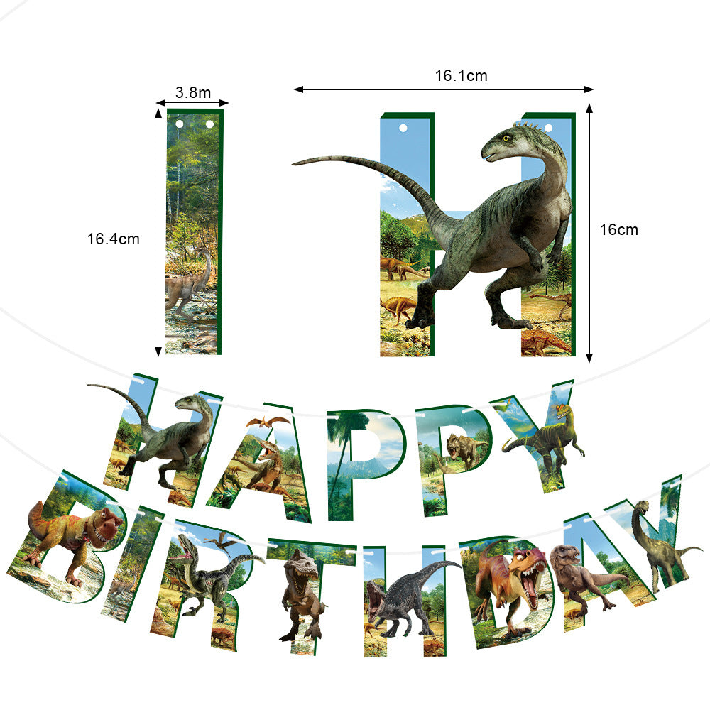 Dinosaur Birthday Party Decorations, Dino Happy Birthday Banner with Hanging Swirls and 15 Cupcake Toppers plus a Large Dino Cake Topper, Kids Dinosaur Theme Party Supplies