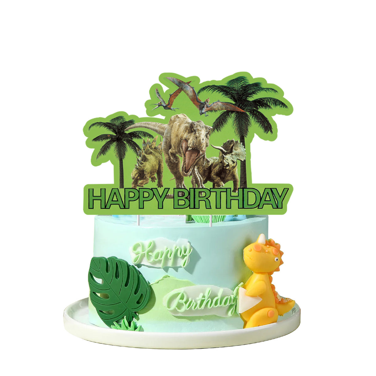 Dinosaur Birthday Party Decorations, Dino Happy Birthday Banner with Hanging Swirls and 15 Cupcake Toppers plus a Large Dino Cake Topper, Kids Dinosaur Theme Party Supplies