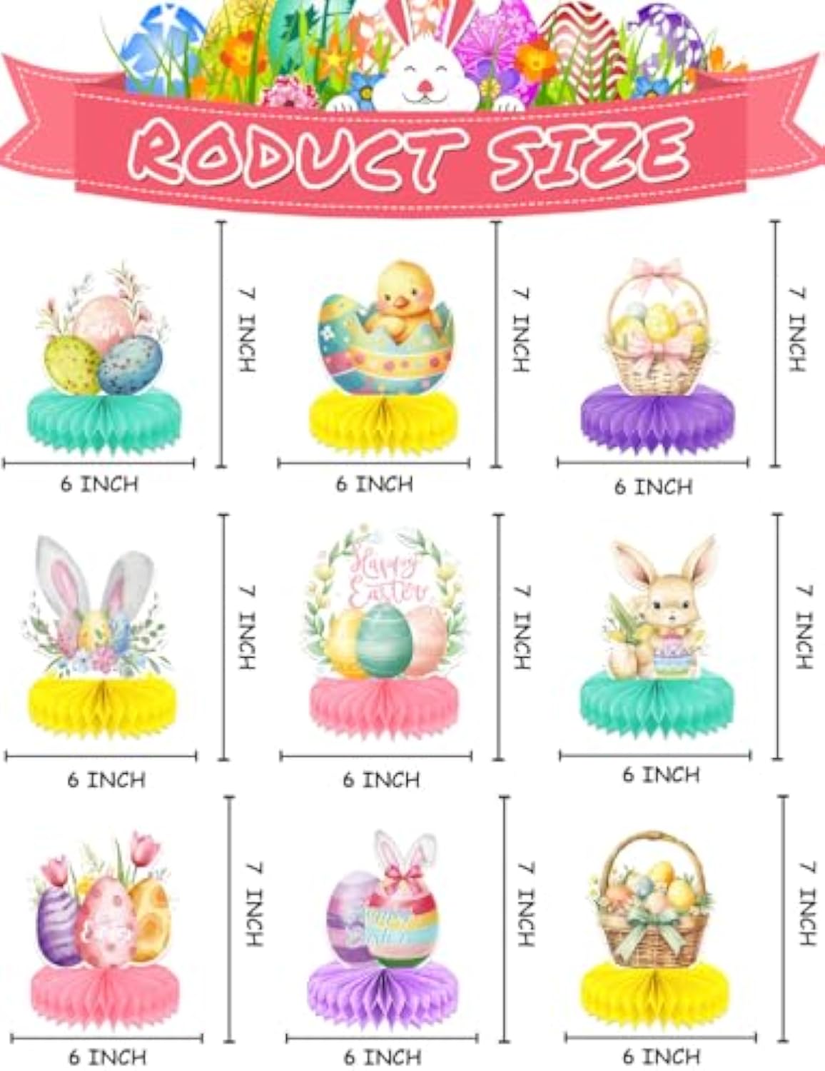 Easter Table Decorations, 9 Pcs Bunny and Egg Easter Honeycomb Centerpieces for Tables, Spring Party Table Toppers for Easter and Spring Celebrations
