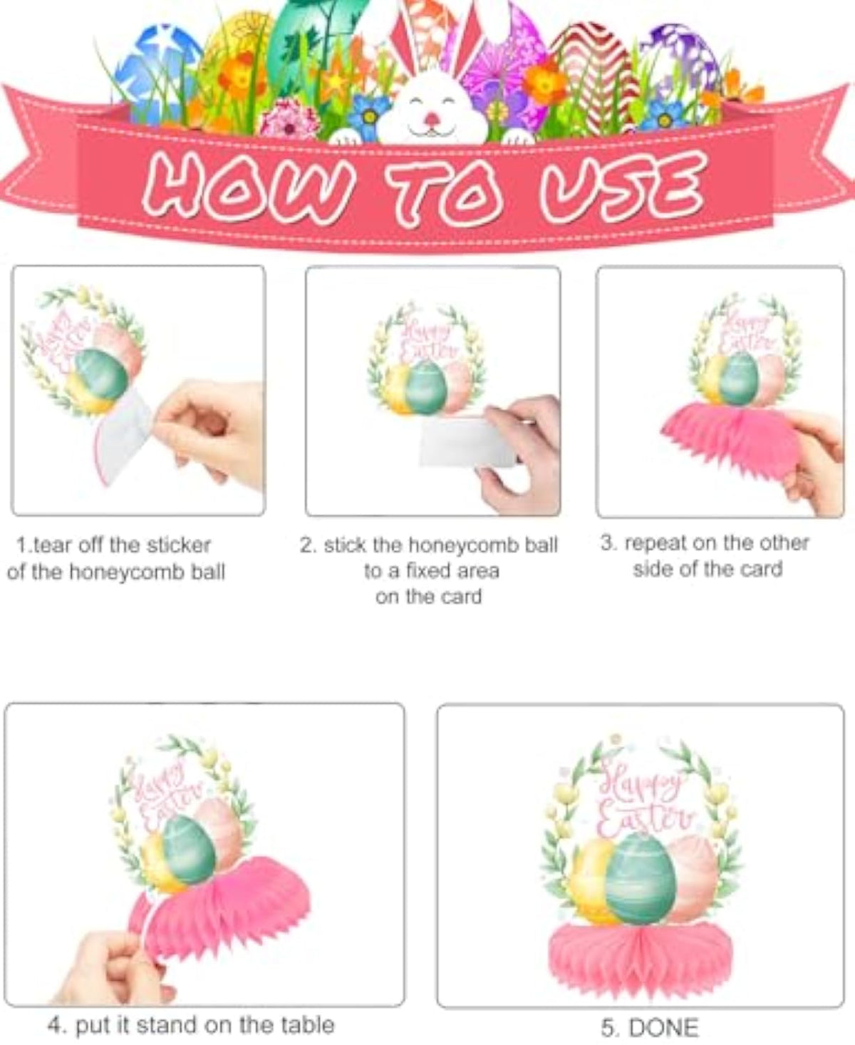 Easter Table Decorations, 9 Pcs Bunny and Egg Easter Honeycomb Centerpieces for Tables, Spring Party Table Toppers for Easter and Spring Celebrations