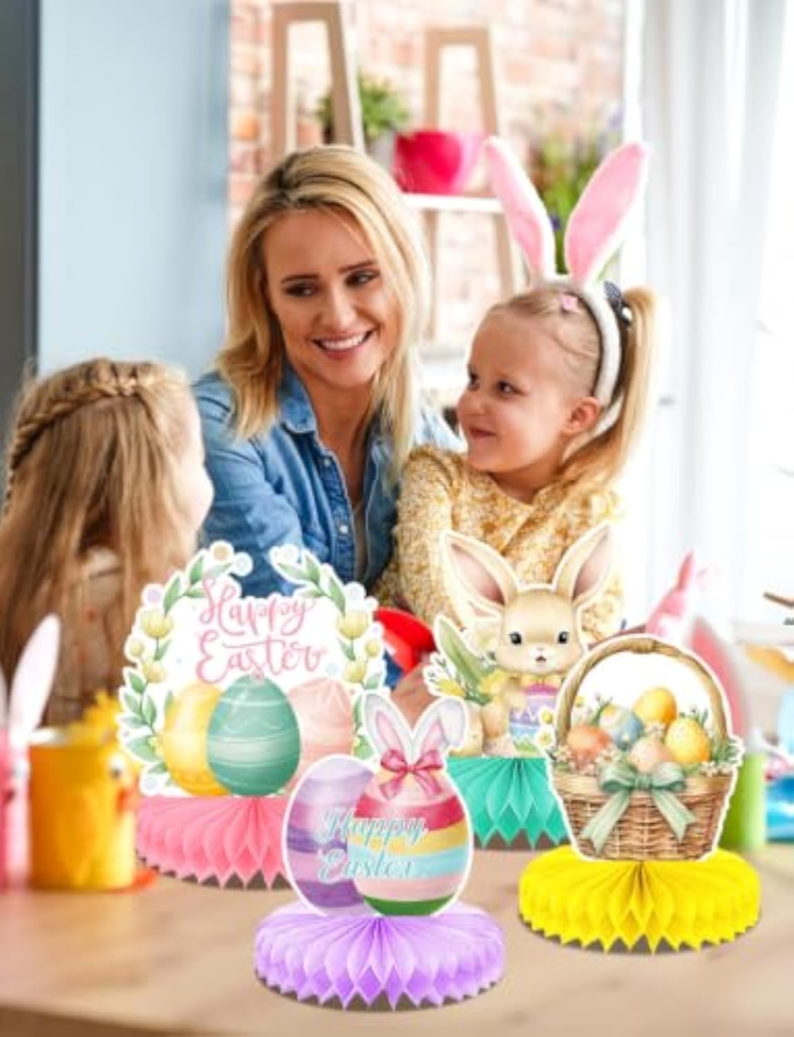 Easter Table Decorations, 9 Pcs Bunny and Egg Easter Honeycomb Centerpieces for Tables, Spring Party Table Toppers for Easter and Spring Celebrations