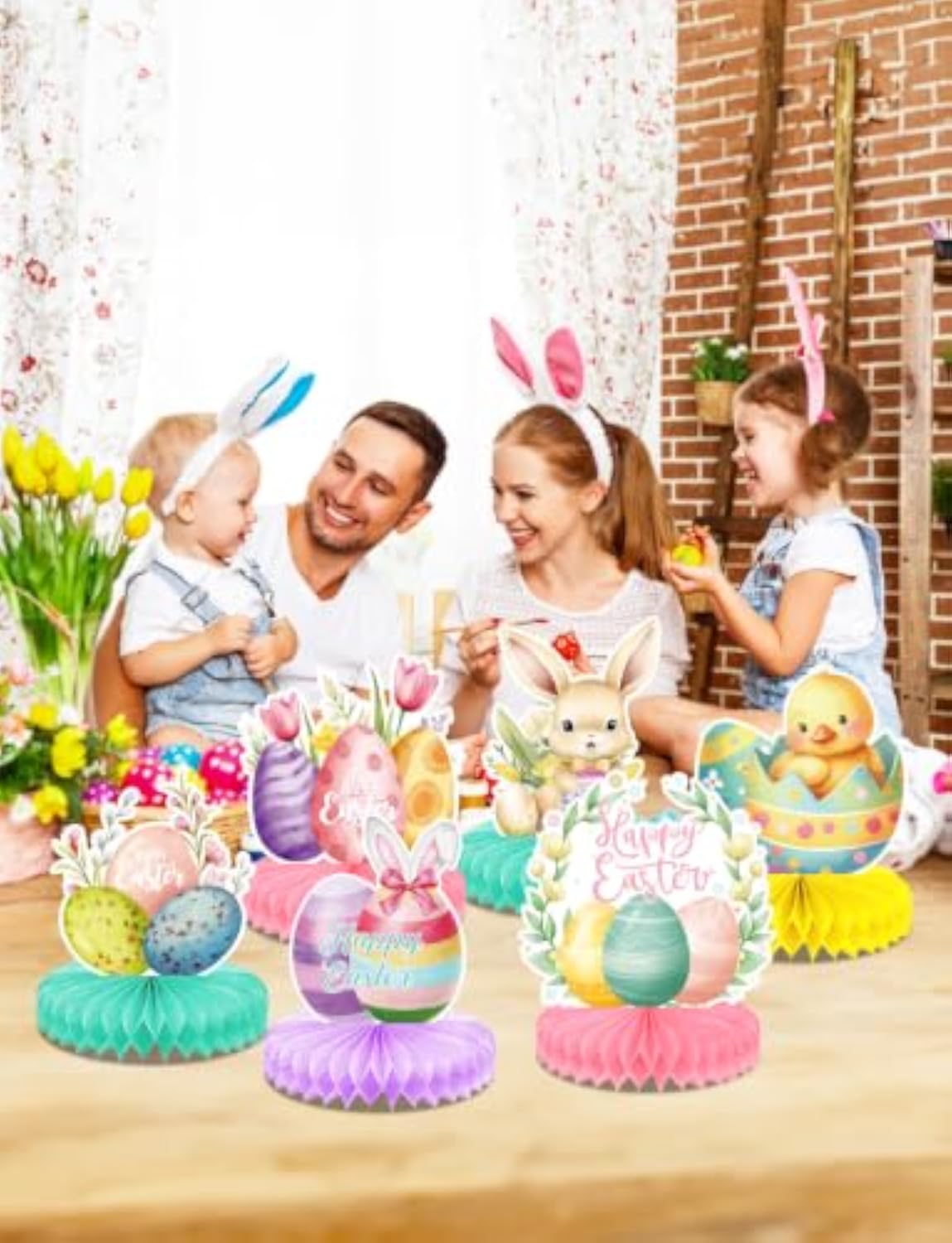 Easter Table Decorations, 9 Pcs Bunny and Egg Easter Honeycomb Centerpieces for Tables, Spring Party Table Toppers for Easter and Spring Celebrations