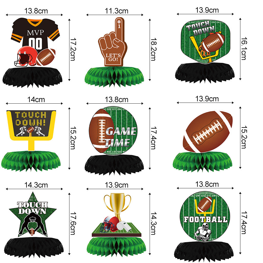 Football Party Decorations, American Football Birthday Party Set with 9 Honeycomb Centerpieces, 6 Hanging Swirls, Touchdown Pennant Banner and Football Garland, Game Day Table Decor for Kids and Adults