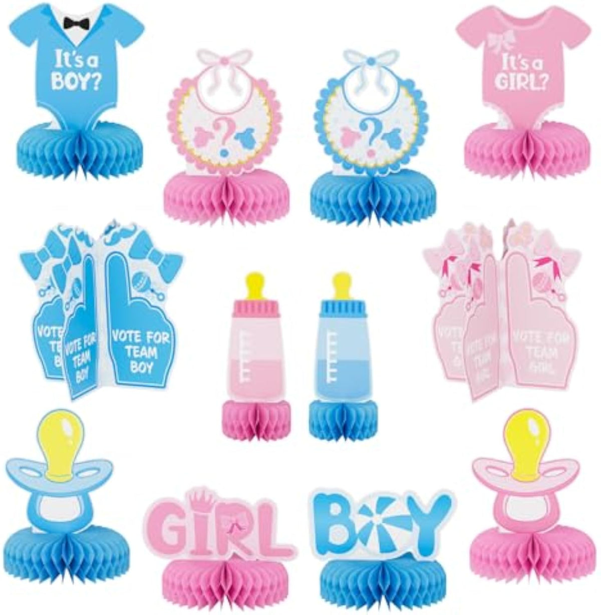 Baby Gender Reveal Table Decorations, 12 Pcs Boy or Girl Honeycomb Centerpieces for Tables, Blue and Pink Baby Shower Table Decor for Pregnancy Announcements and Newborn Parties