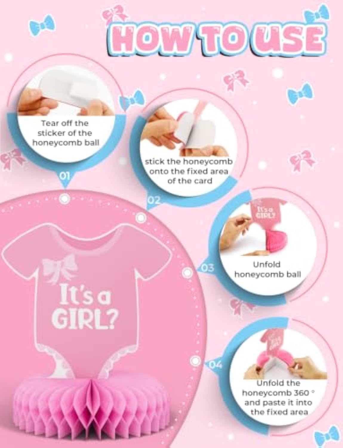 Baby Gender Reveal Table Decorations, 12 Pcs Boy or Girl Honeycomb Centerpieces for Tables, Blue and Pink Baby Shower Table Decor for Pregnancy Announcements and Newborn Parties
