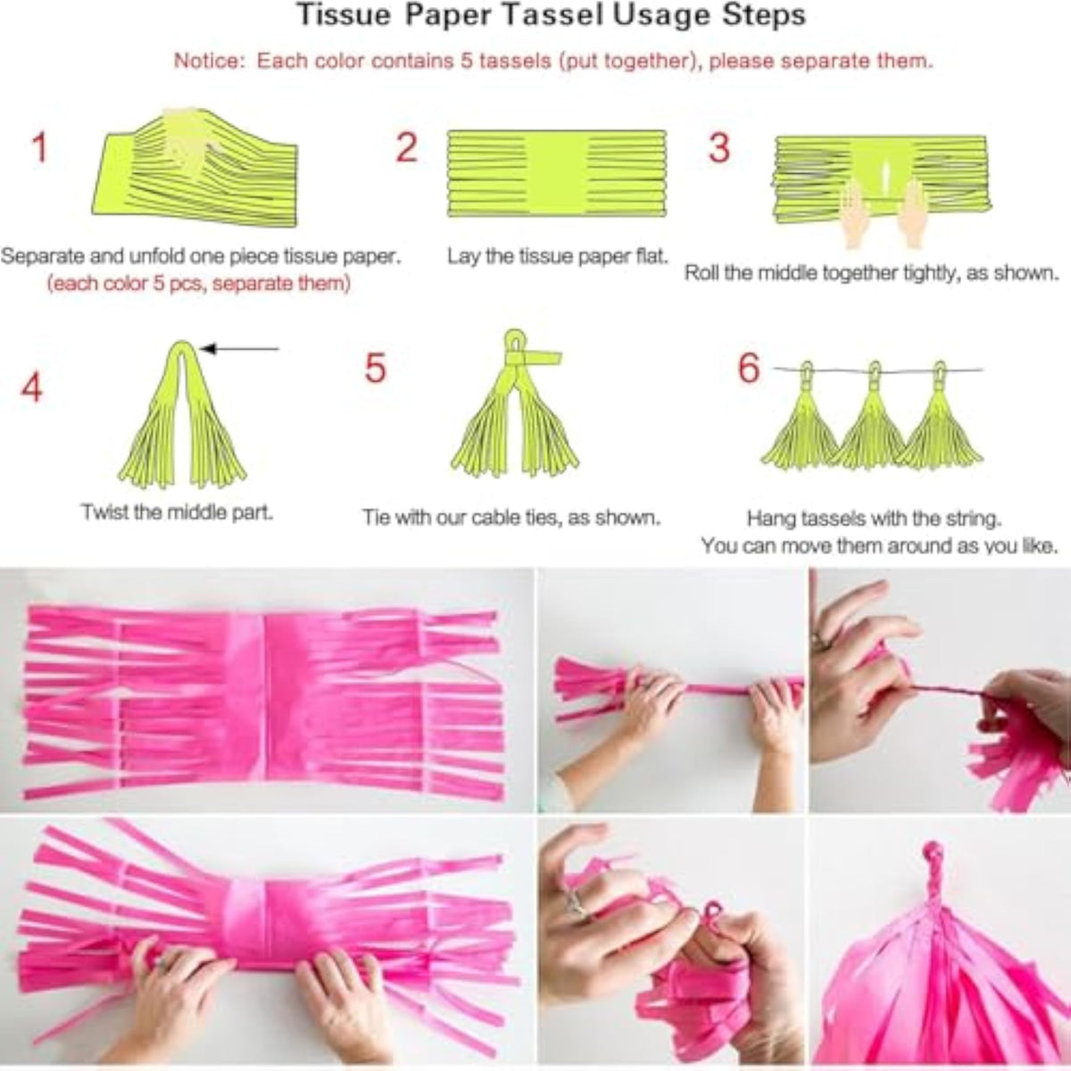 Tissue Paper Tassel Garland Kit, 5 Tassels per Pack, DIY Paper Tassel Streamers in 29 Colors, 14in / 35cm Each, Party Backdrop Ceiling and Table Decorations - Gold