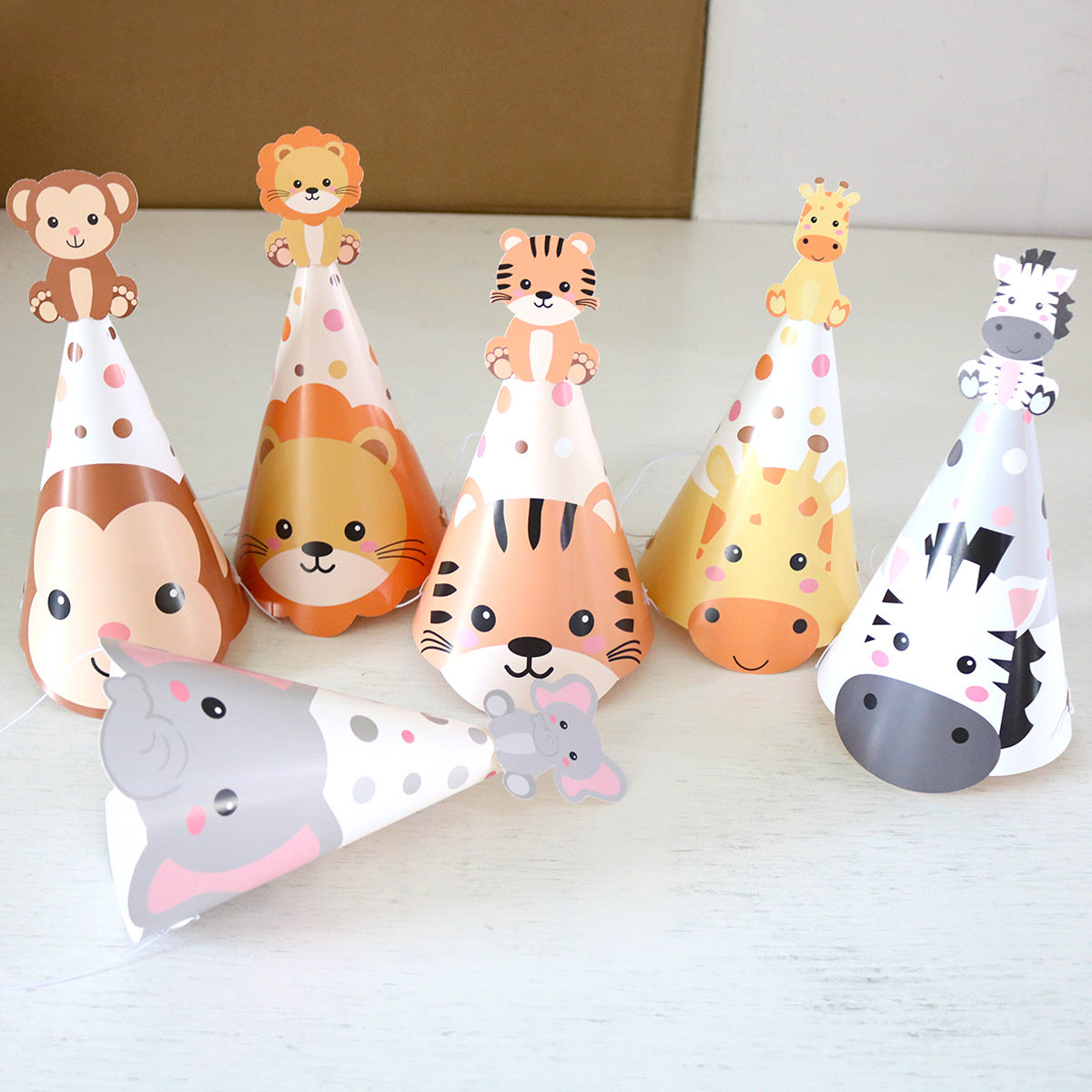 Animal Party Hats for Kids, 6 Pcs Jungle Safari Woodland Farm Animal Birthday Party Hats, Cartoon Paper Cone Hats for Boys and Girls, Animal Birthday Party Decorations - Jungle Animals