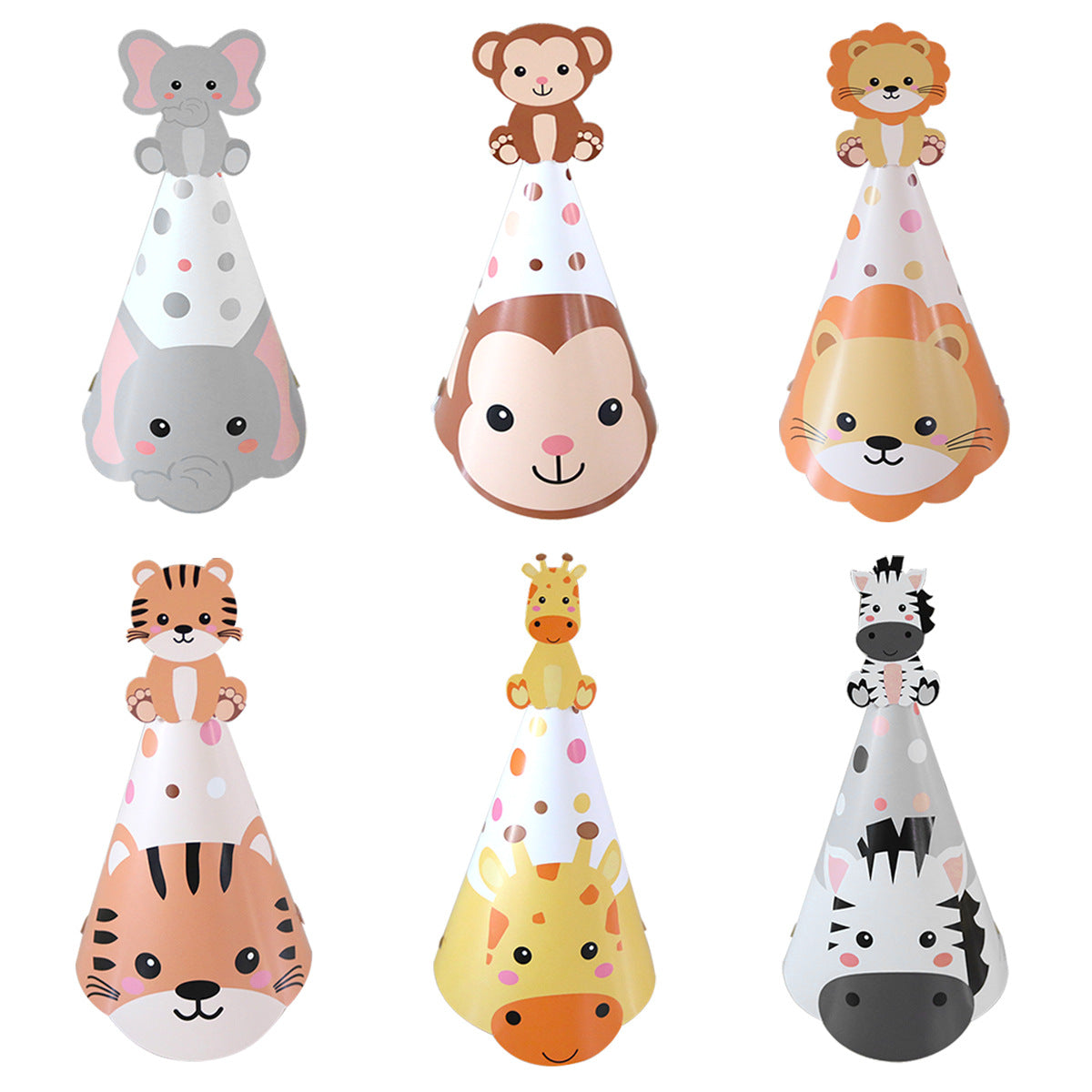 Animal Party Hats for Kids, 6 Pcs Jungle Safari Woodland Farm Animal Birthday Party Hats, Cartoon Paper Cone Hats for Boys and Girls, Animal Birthday Party Decorations - Jungle Animals