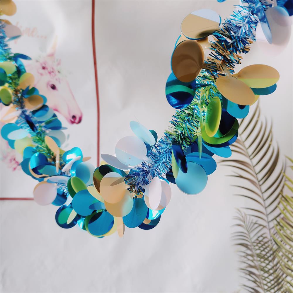 Tinsel Garland, Metallic Foil Decorations, 2m Metallic Tinsel Streamers 5 Strands 10m Total for Birthday Back to School Easter Graduation Party Decorations - Light Blue Macaron