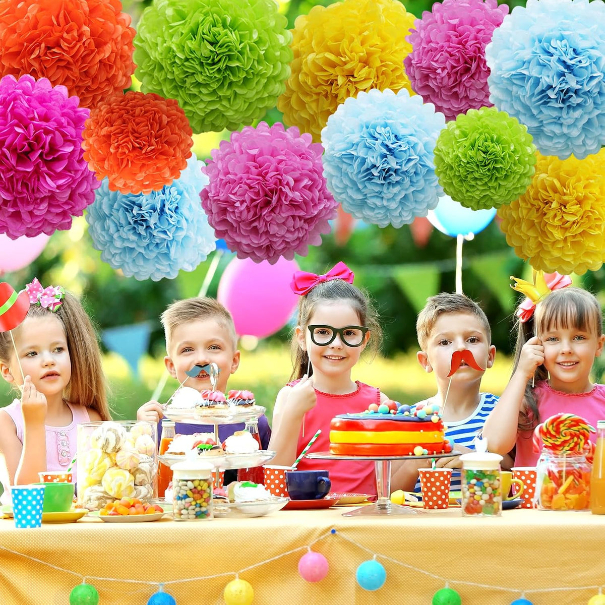 Easter Decorations Fiesta Colorful Tissue Paper Pom Poms Hanging Paper Flower Balls 12pcs - Fiesta Colorful