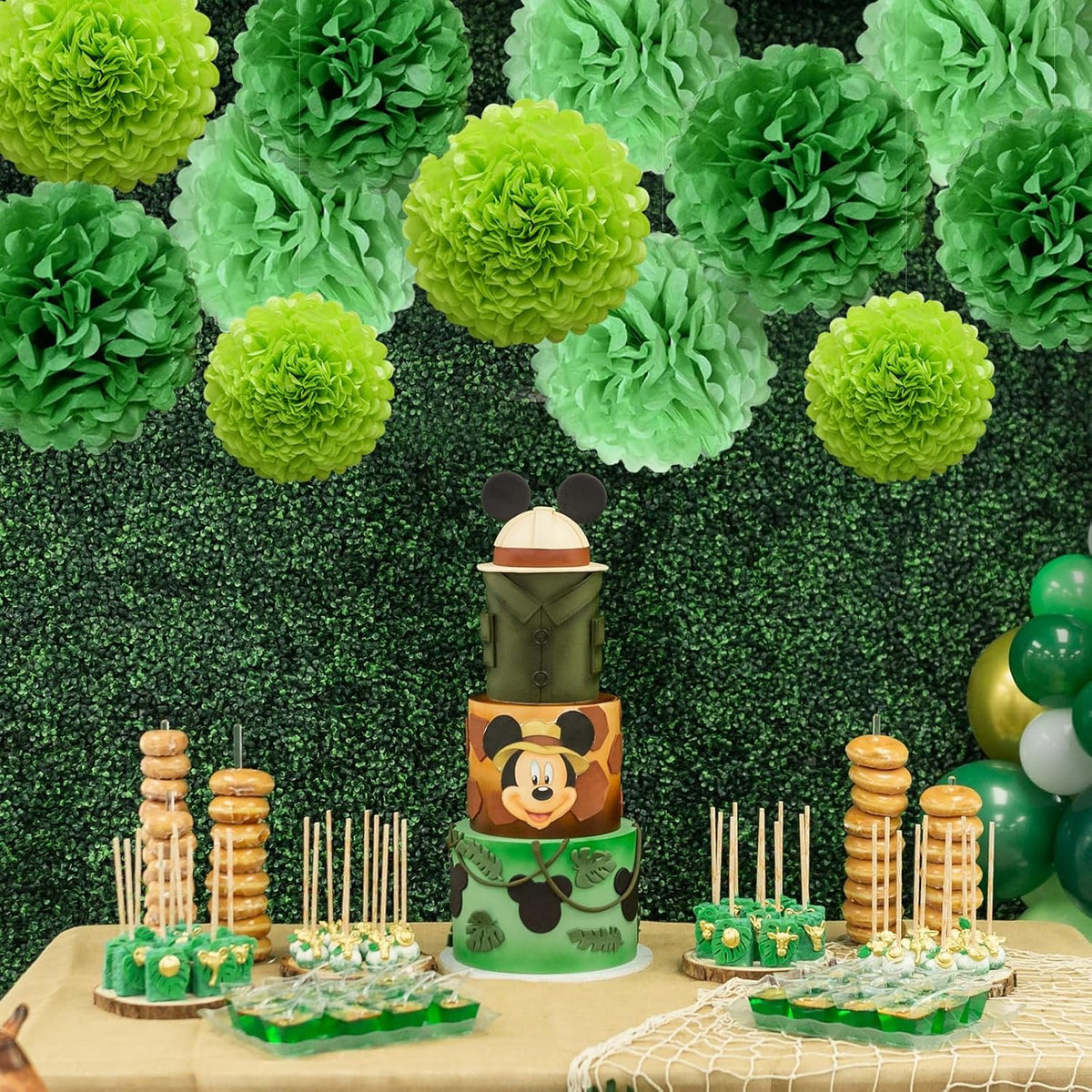 St. Patrick's Day Decorations Green Tissue Paper Pom Poms Hanging Paper Flower Balls 12pcs - Green