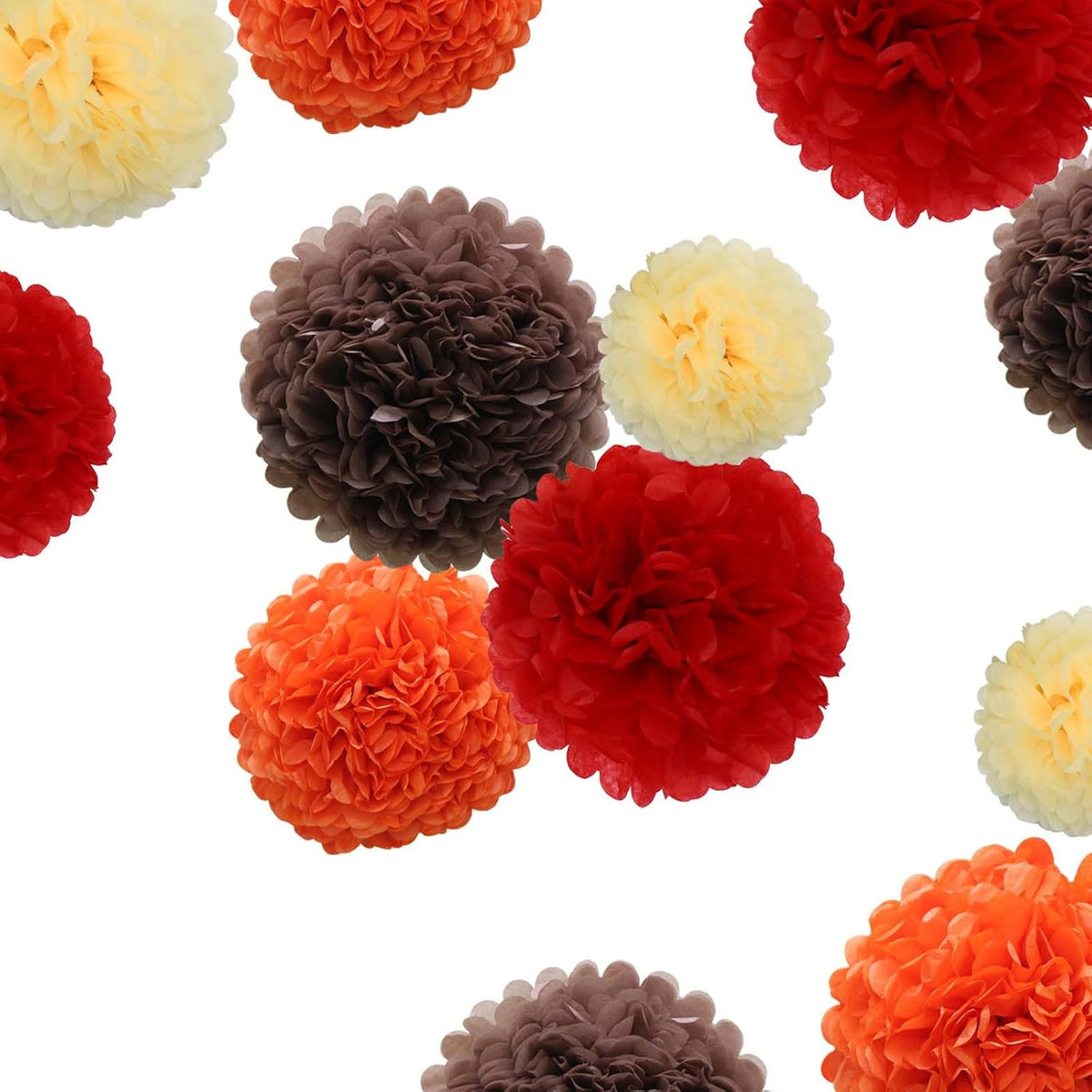 Thanksgiving Decorations Wine Red and Orange Tissue Paper Pom Poms Hanging Paper Flower Balls 12pcs - Wine Red & Orange