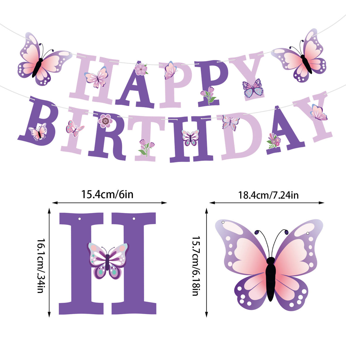 Purple Butterfly Party Decorations, Butterfly Happy Birthday Banner with Hanging Swirls and Cupcake Toppers, Tea Party and Spring Garden Party Supplies for Girls