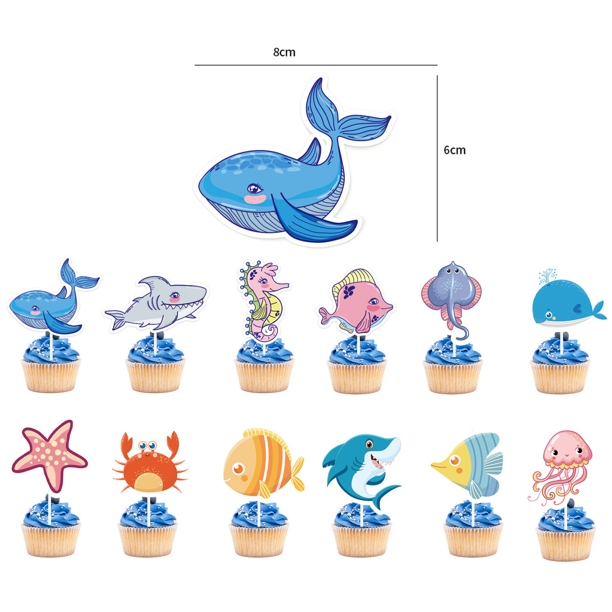 Under the Sea Party Decorations, Shark Birthday Party Set with Happy Birthday Letter Banner and 16 Sea Life Cupcake Toppers, Ocean Animals Theme Party Supplies for Boys