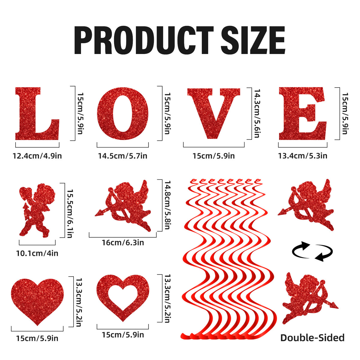 Valentine's Day Hanging Swirl Decorations, 6 Pieces Double-Sided Red Glitter LOVE Letter Cupid and Heart Ceiling Swirls, Valentine Party Streamers for Anniversary, Wedding, Bridal Shower and Engagement