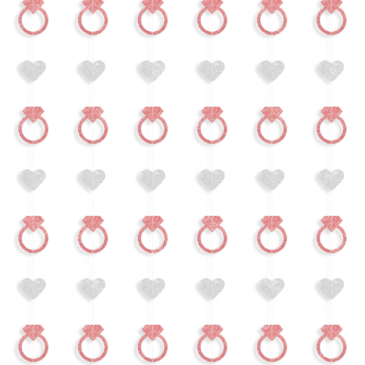 Wedding Ring and Heart Garland Streamers, 6 Strands of Hanging Glitter Ring and Heart Garlands 5ft Each Total 30ft, Pink and Silver Backdrop for Wedding, Bridal Shower and Valentine's Day Decorations