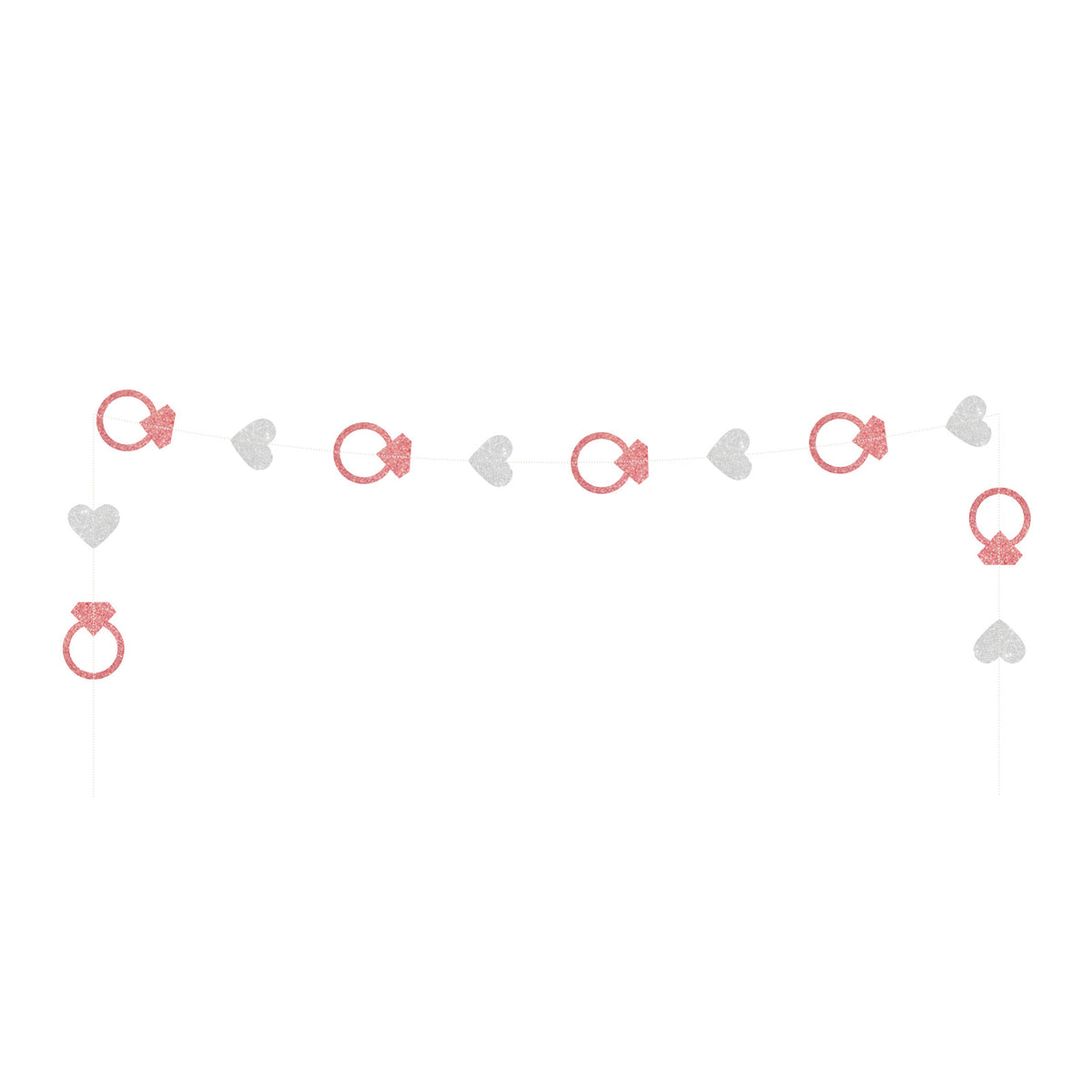Wedding Ring and Heart Garland Streamers, 6 Strands of Hanging Glitter Ring and Heart Garlands 5ft Each Total 30ft, Pink and Silver Backdrop for Wedding, Bridal Shower and Valentine's Day Decorations