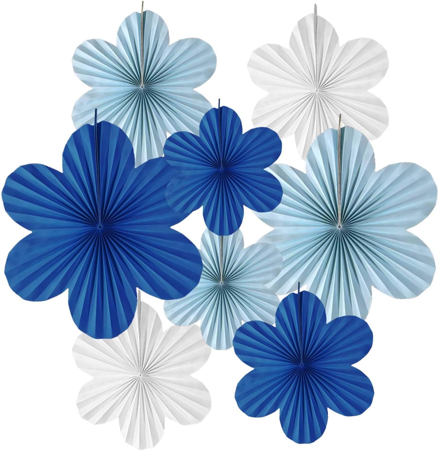 Royal Blue Party Decortaions Blue White Paper Flower Fans for 16th Boy Birthday Baby Shower Man Father Party 8Pcs
